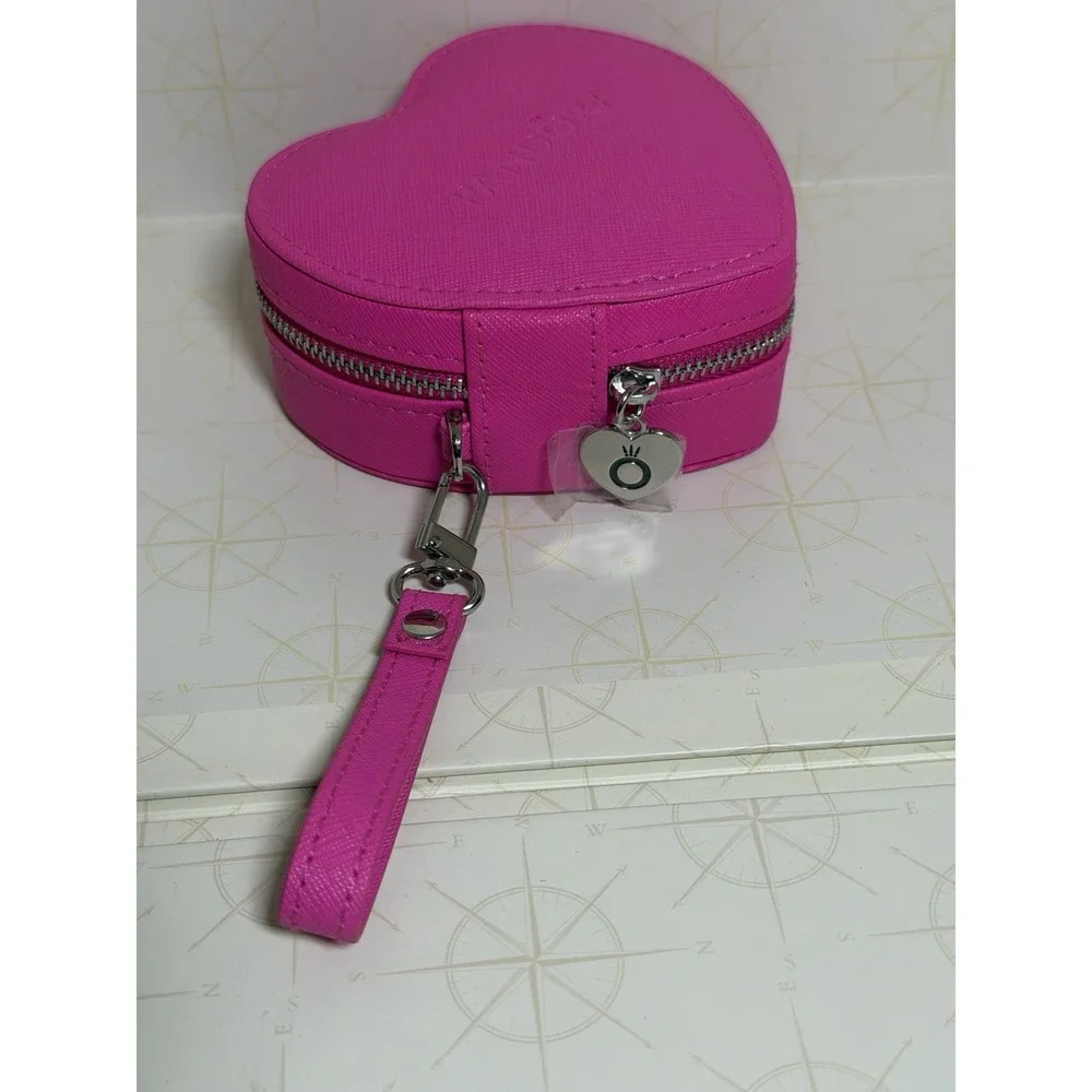 New Pandora  Pink Heart Jewelry Case, Black Pouch, And Bracelet Stand
